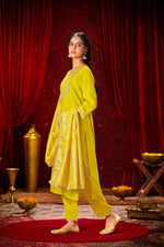Thumbnail for BulBul Sehmat Yellow Muslin Kurta Set With Dupatta