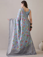 Thumbnail for NOZ2TOZ Women's Silk Blend Grey Printed Designer Saree With Blouse Piece - Distacart