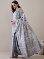 Thumbnail for NOZ2TOZ Women's Silk Blend Grey Printed Designer Saree With Blouse Piece - Distacart