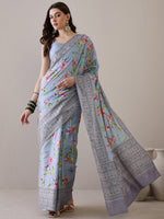 Thumbnail for NOZ2TOZ Women's Silk Blend Grey Printed Designer Saree With Blouse Piece - Distacart