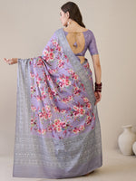 Thumbnail for NOZ2TOZ Women's Silk Blend Lavender Printed Designer Saree With Blouse Piece - Distacart
