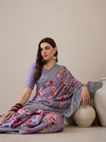 Thumbnail for NOZ2TOZ Women's Silk Blend Lavender Printed Designer Saree With Blouse Piece - Distacart