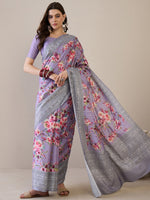 Thumbnail for NOZ2TOZ Women's Silk Blend Lavender Printed Designer Saree With Blouse Piece - Distacart