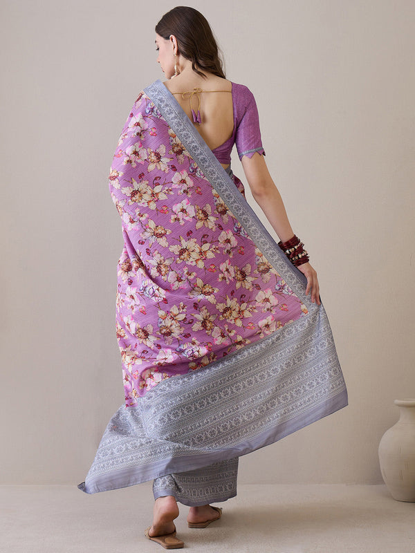 NOZ2TOZ Women's Silk Blend Mauve Printed Designer Saree With Blouse Piece - Distacart