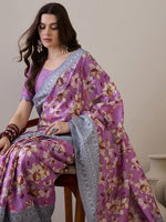 Thumbnail for NOZ2TOZ Women's Silk Blend Mauve Printed Designer Saree With Blouse Piece - Distacart