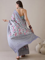 Thumbnail for NOZ2TOZ Women's Silk Blend Turquoise Blue Printed Designer Saree With Blouse Piece - Distacart