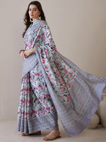 Thumbnail for NOZ2TOZ Women's Silk Blend Turquoise Blue Printed Designer Saree With Blouse Piece - Distacart