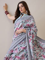 Thumbnail for NOZ2TOZ Women's Silk Blend Turquoise Blue Printed Designer Saree With Blouse Piece - Distacart