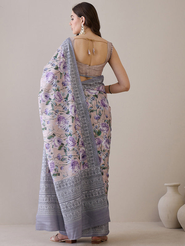 NOZ2TOZ Women's Silk Blend Beige Printed Designer Saree With Blouse Piece - Distacart