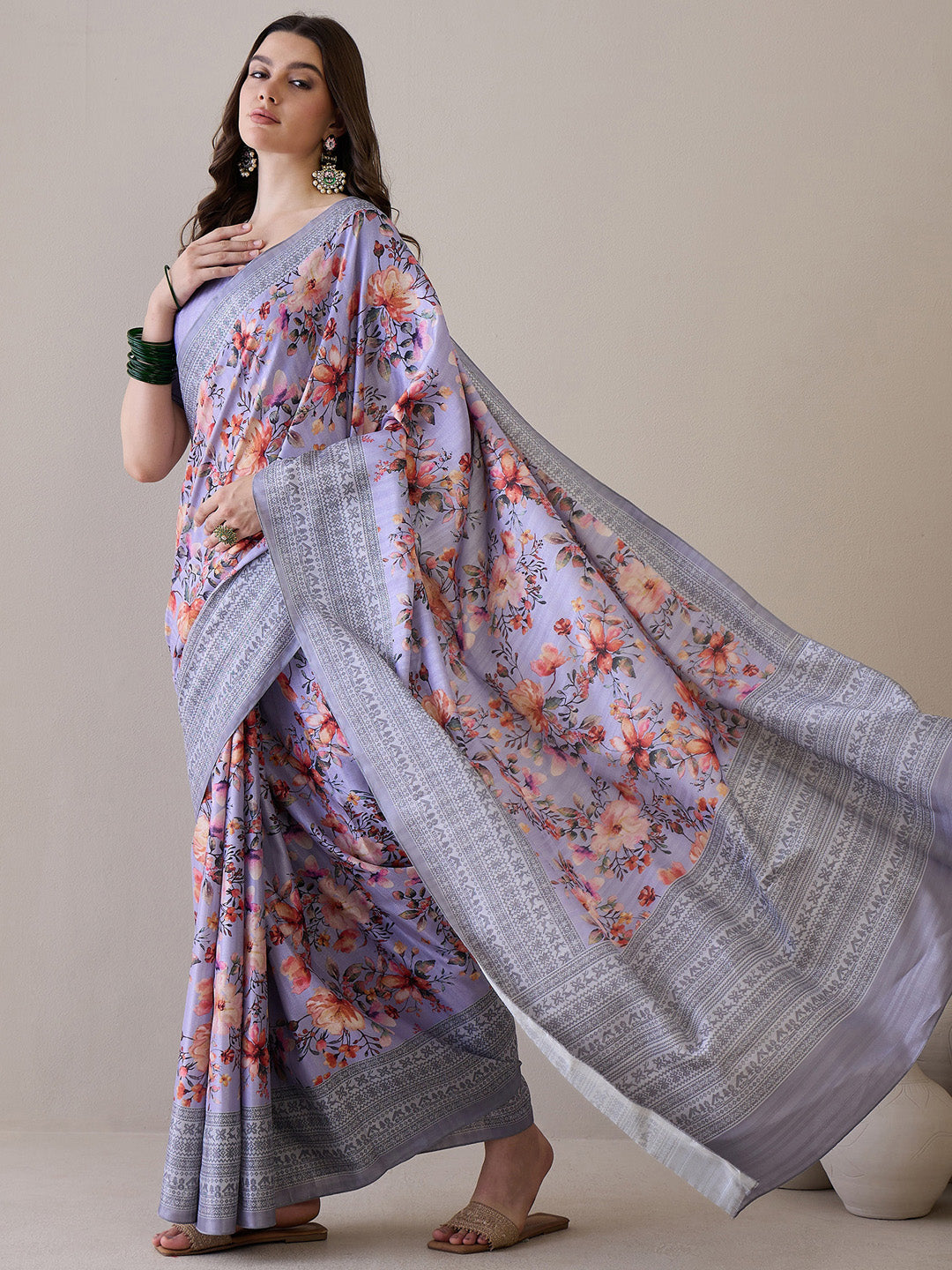 NOZ2TOZ Women's Silk Blend Lavender Printed Designer Saree With Blouse Piece - Distacart