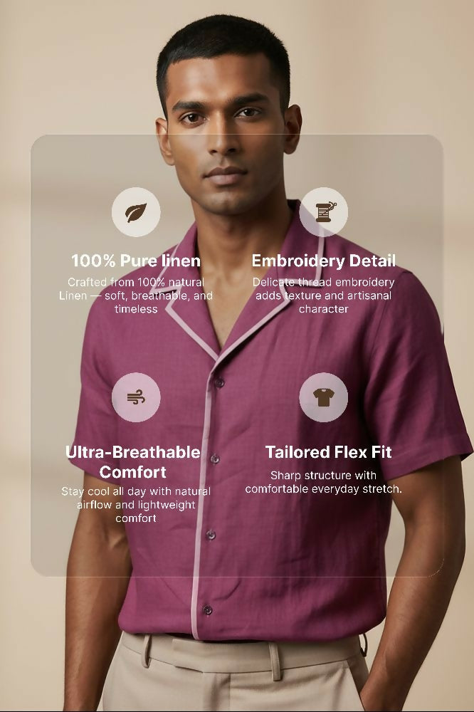 Sundown — Burgundy Linen Shirt by Hilo Design - Dista