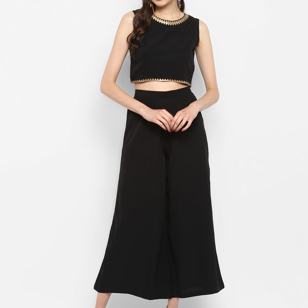 Janasya Black Poly Crepe Gold Print Set - Distacart