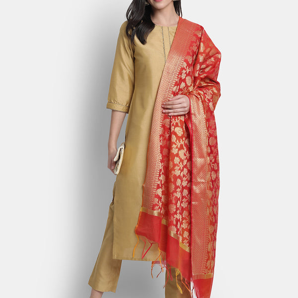 Janasya Gold Poly Silk Solid Set - Distacart
