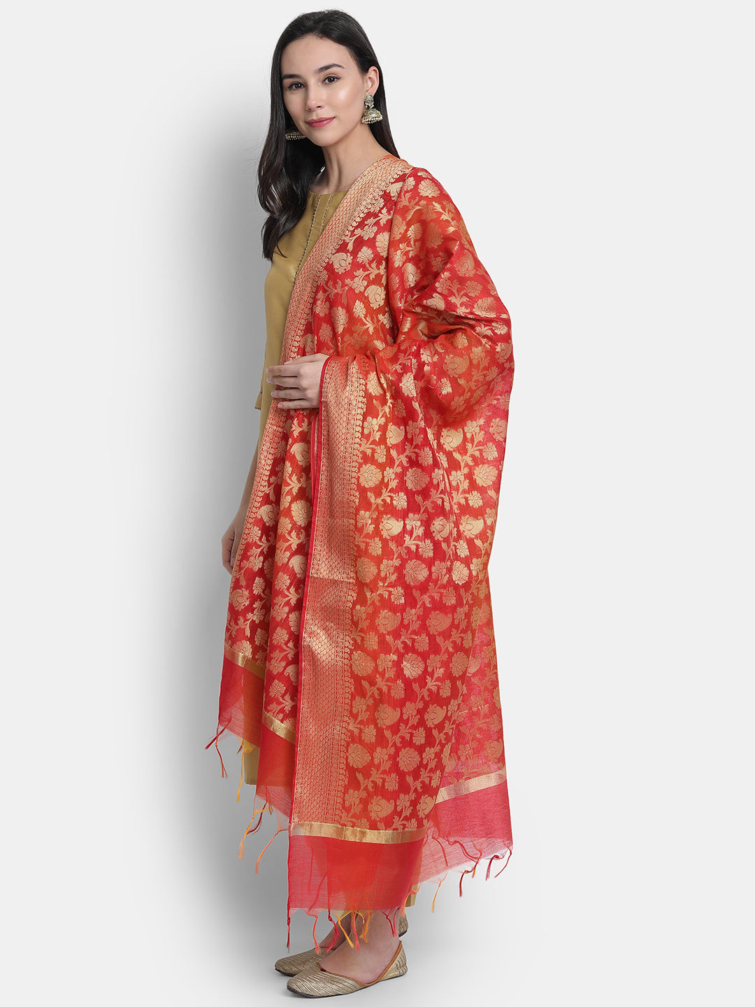 Janasya Gold Poly Silk Solid Set - Distacart