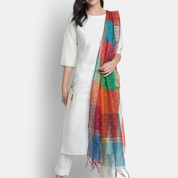 Janasya Off-White Poly Silk Solid Set - Distacart