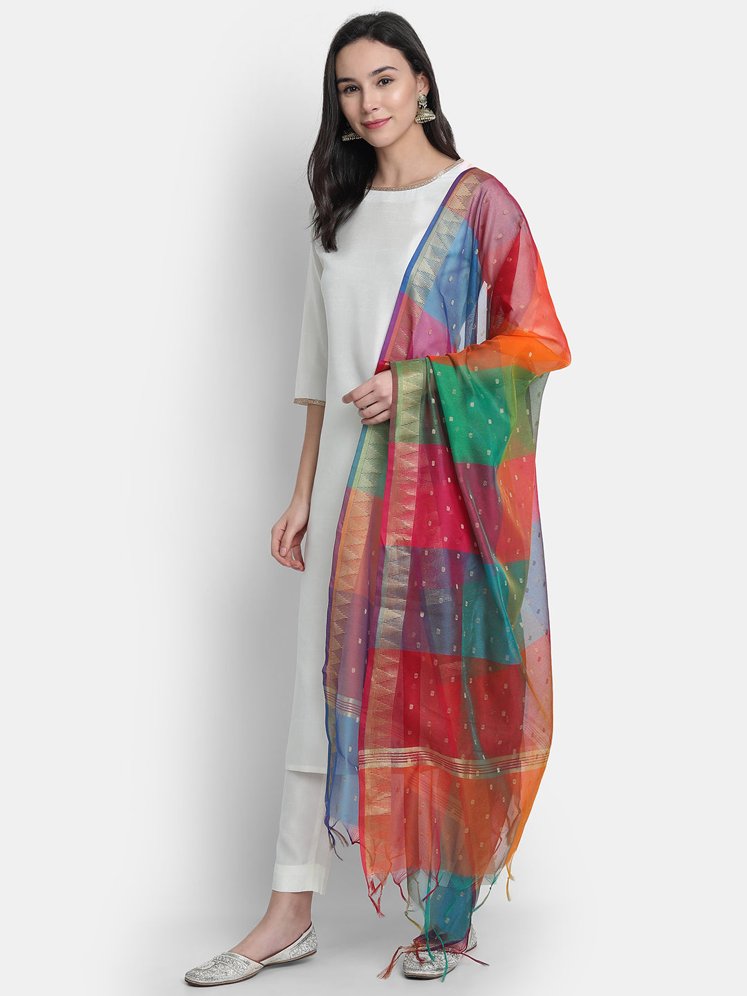 Janasya Off-White Poly Silk Solid Set - Distacart