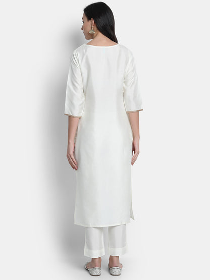 Janasya Off-White Poly Silk Solid Set - Distacart