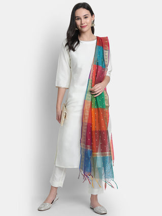 Janasya Off-White Poly Silk Solid Set - Distacart