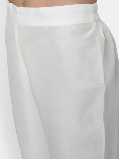 Janasya Off-White Poly Silk Solid Set - Distacart