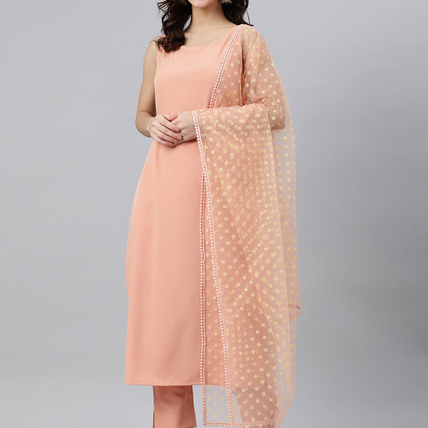 Janasya Peach Poly Crepe Solid Set - Distacart