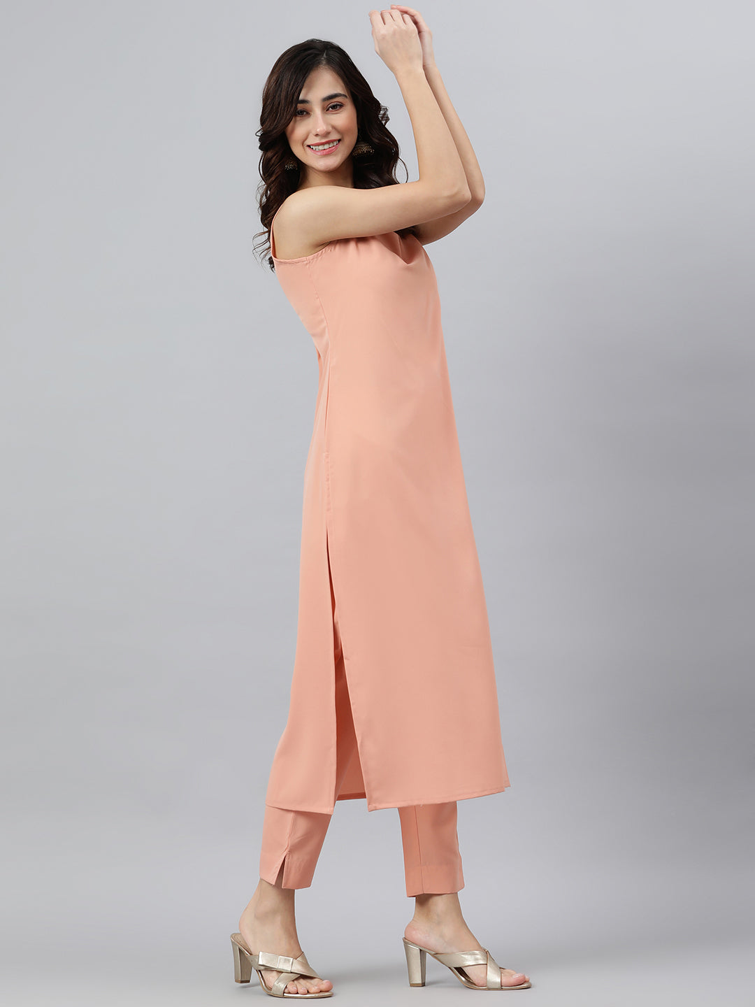 Janasya Peach Poly Crepe Solid Set - Distacart
