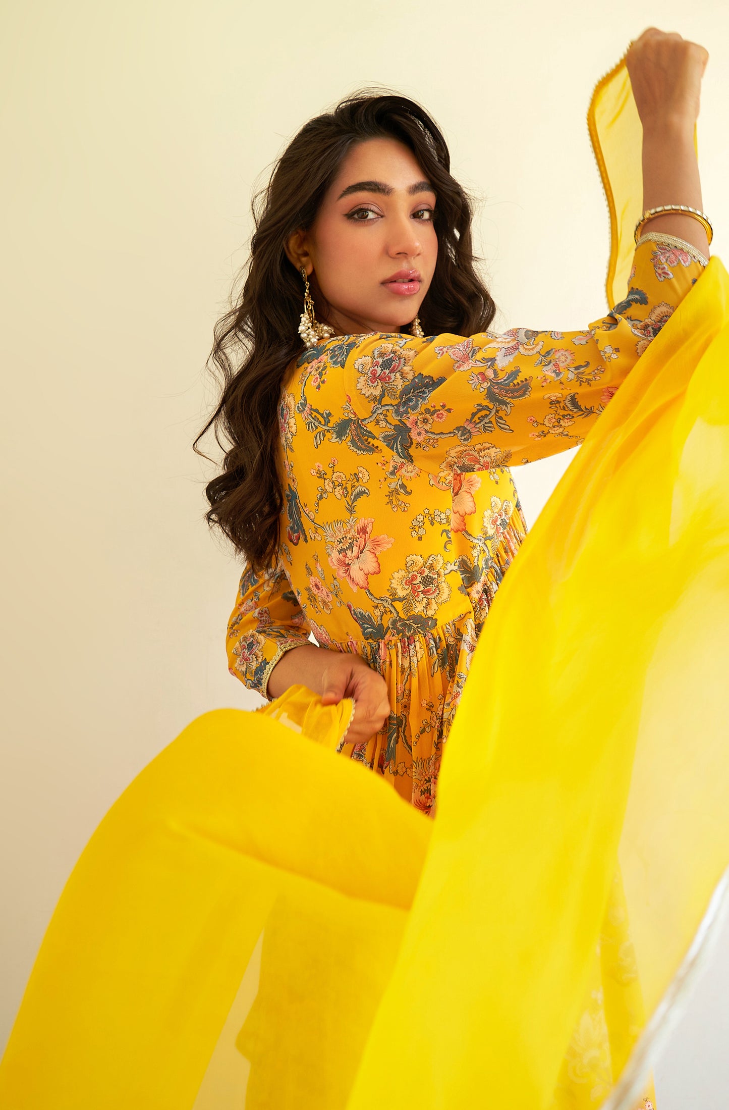 Janasya Yellow Georgette Digital Floral Printed Set - Distacart