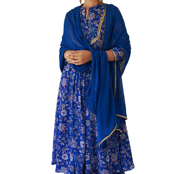 Janasya Dark Teal Blue Georgette Digital Floral Printed Set - Distacart