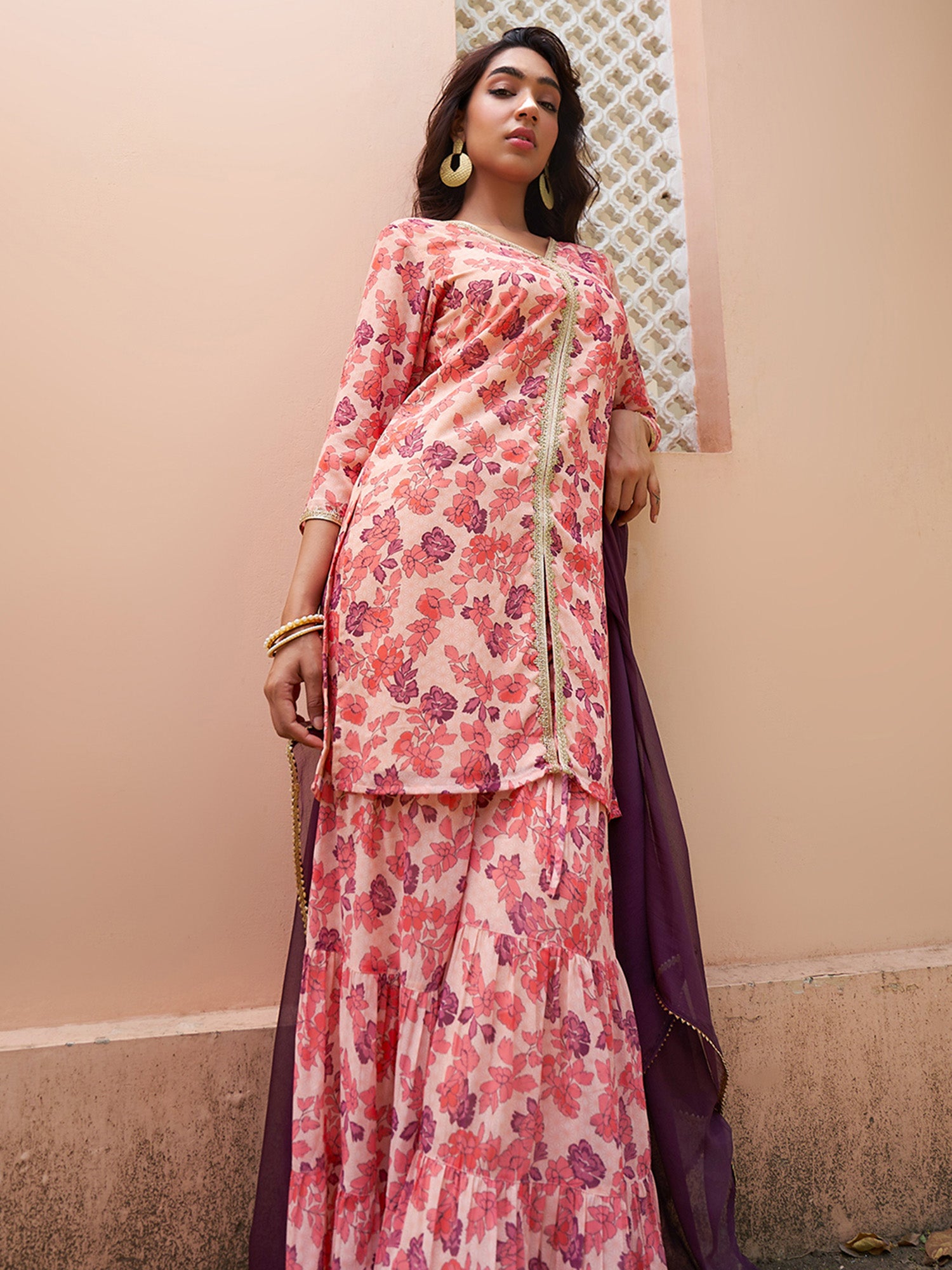 Janasya Peach Georgette Digital Floral Printed Set - Distacart