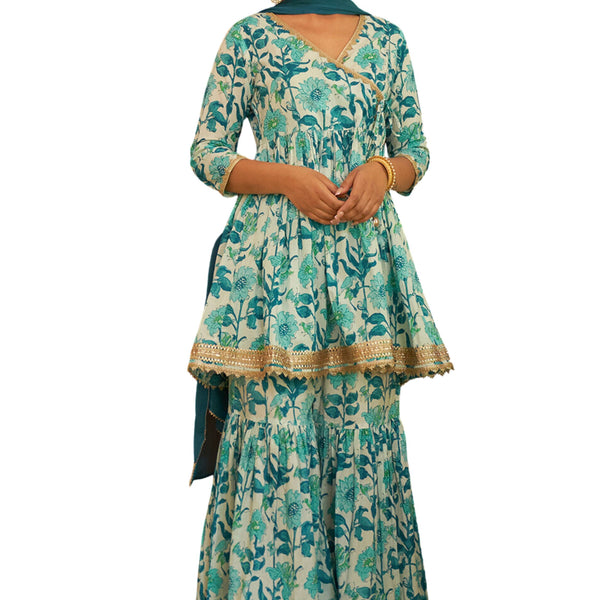 Janasya White Cotton Floral Printed Set - Distacart