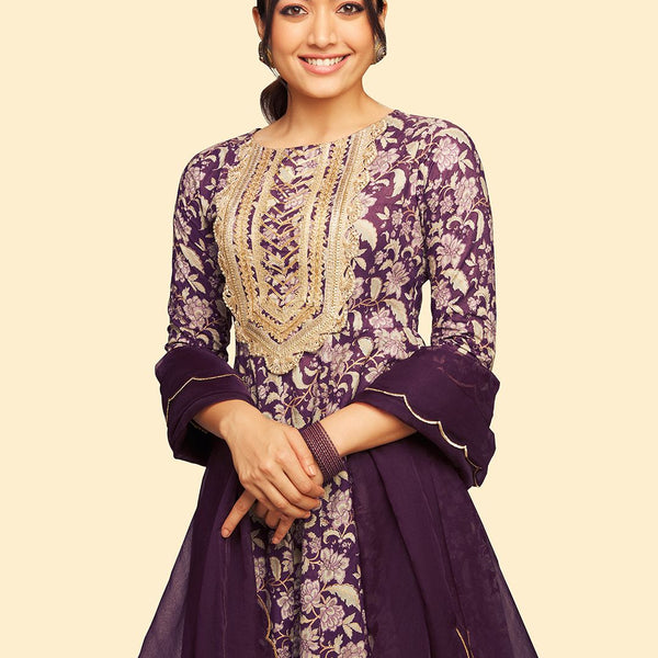 Janasya Violet Cotton Floral Printed Set - Distacart