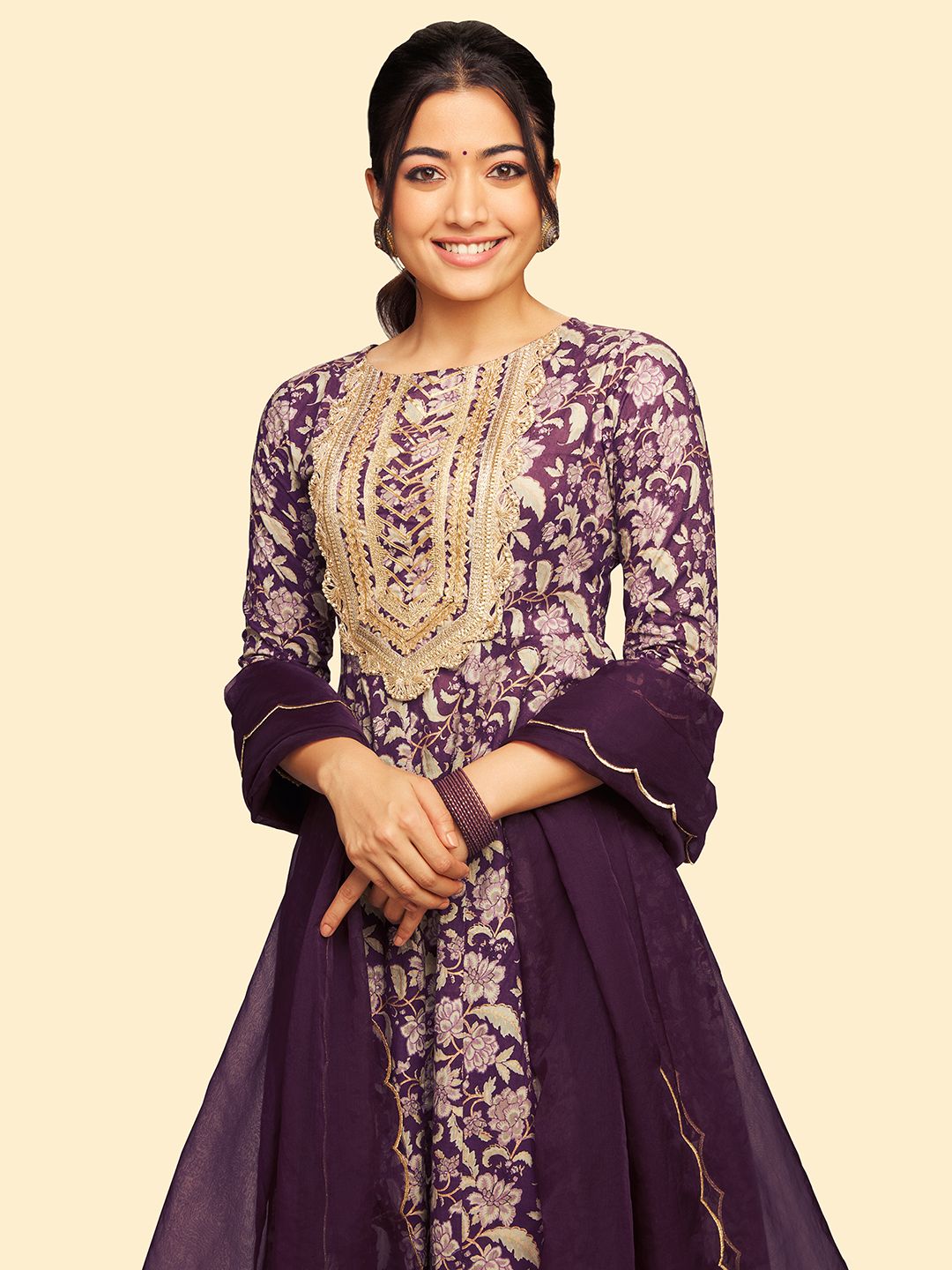 Janasya Violet Cotton Floral Printed Set - Distacart