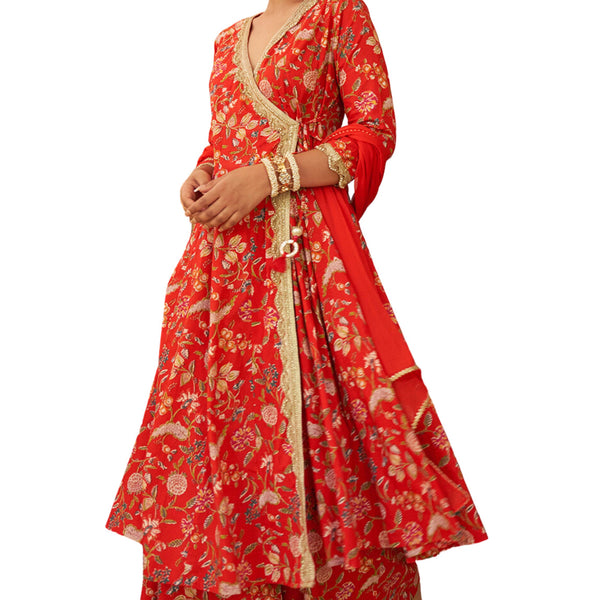 Janasya Red Cotton Floral Printed Set - Distacart