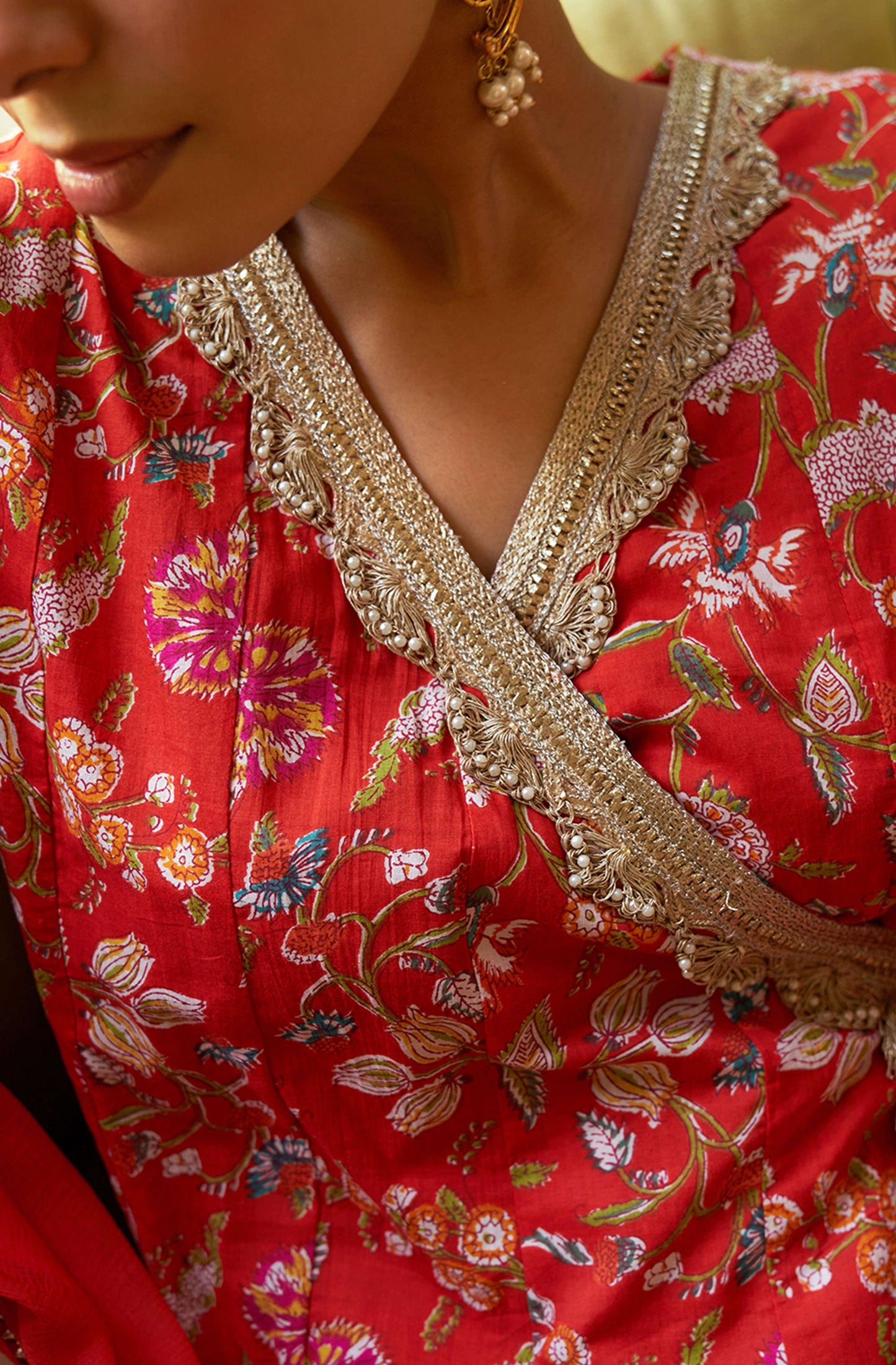 Janasya Red Cotton Floral Printed Set - Distacart