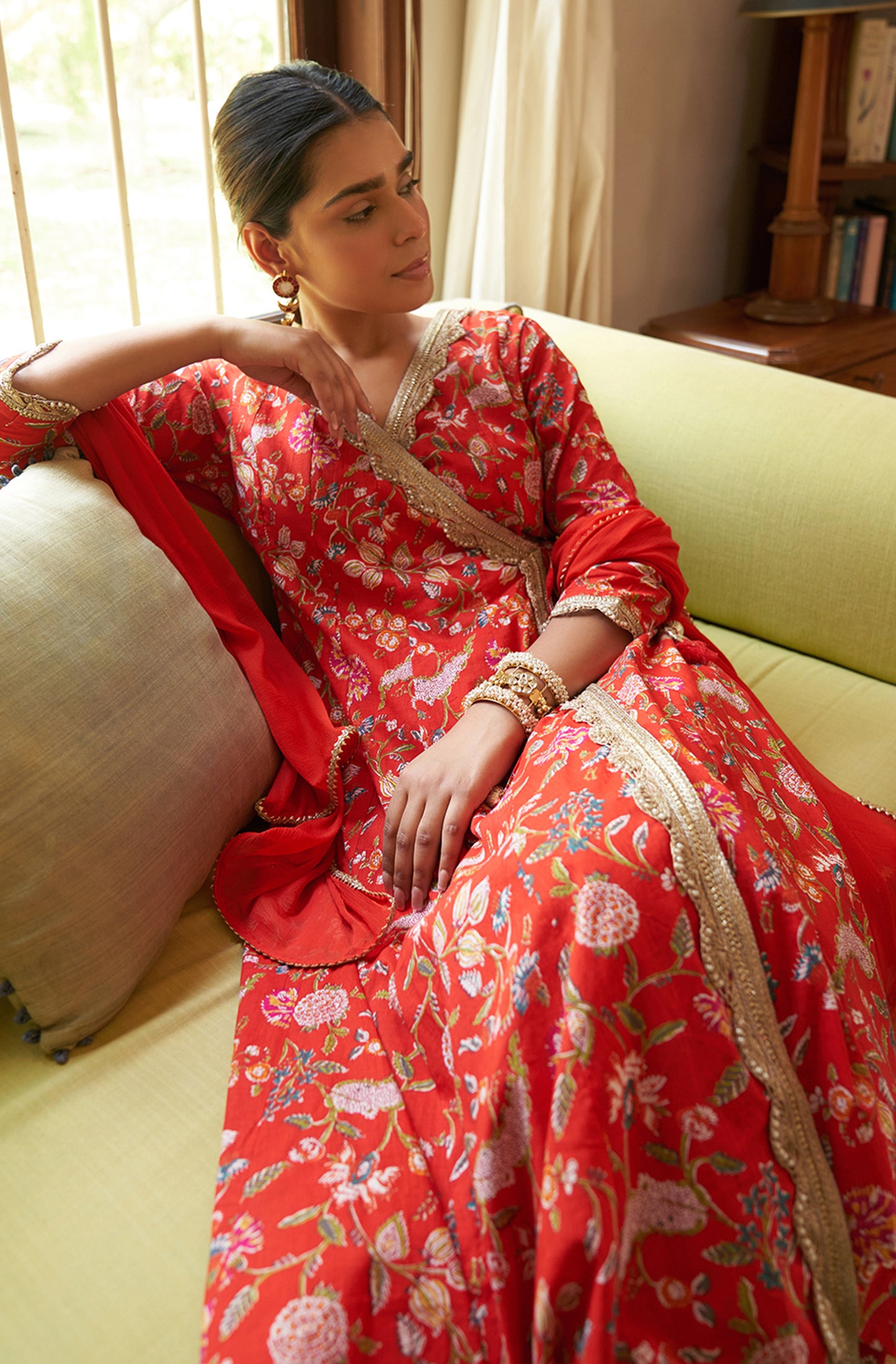 Janasya Red Cotton Floral Printed Set - Distacart