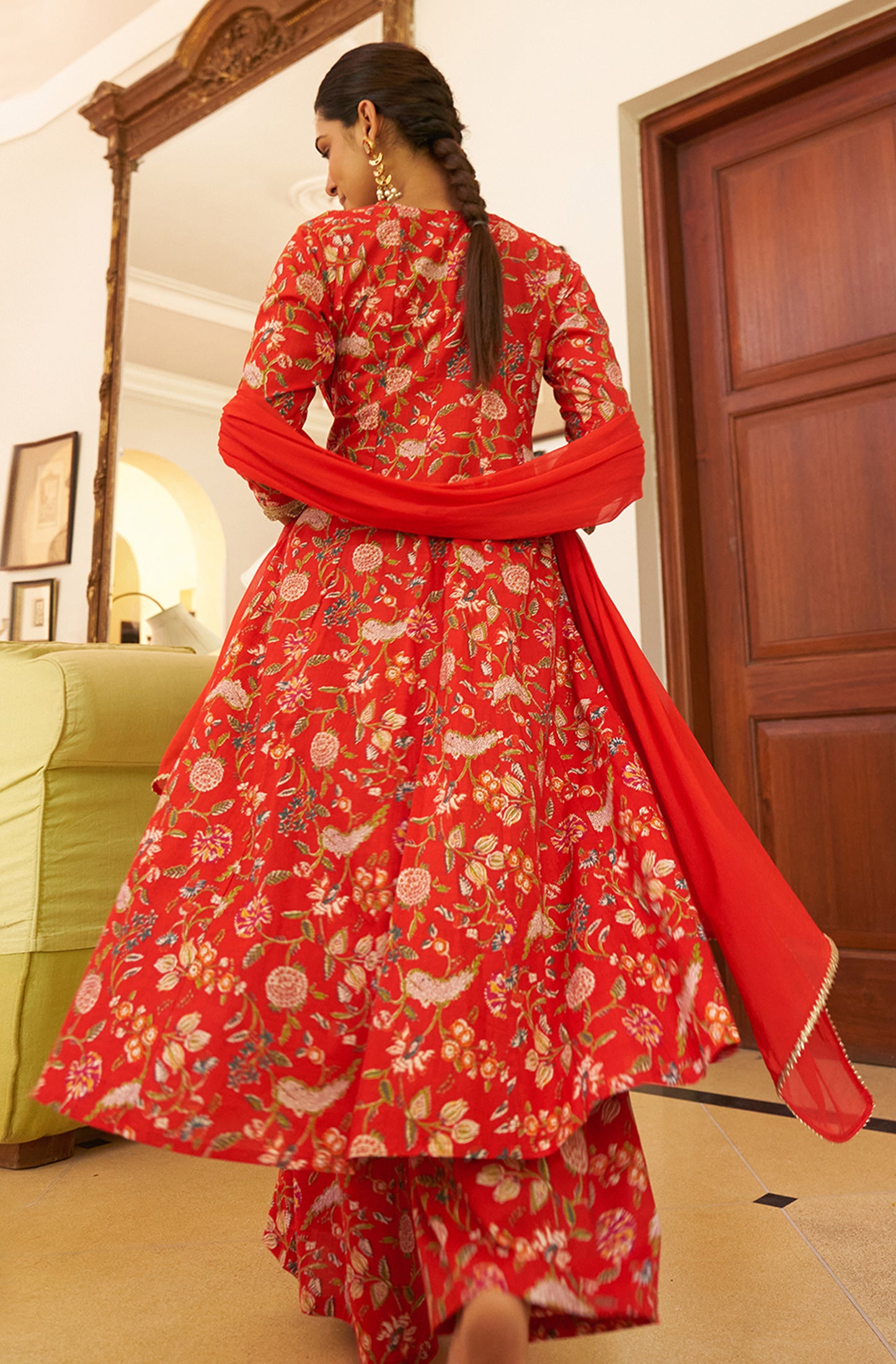Janasya Red Cotton Floral Printed Set - Distacart