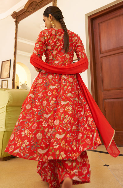 Janasya Red Cotton Floral Printed Set - Distacart