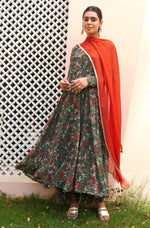 Thumbnail for Janasya Bottle Green Georgette Digital Floral Printed Set