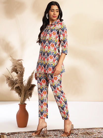Janasya Multicolor Cotton Ikat Printed Set - Distacart