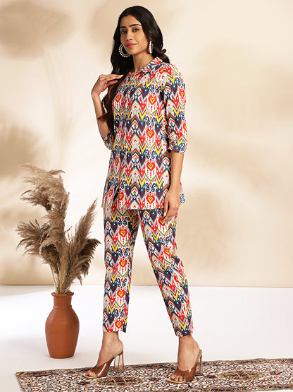 Janasya Multicolor Cotton Ikat Printed Set - Distacart