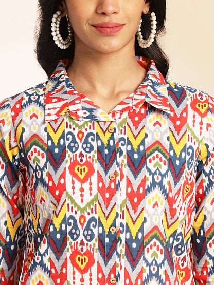 Janasya Multicolor Cotton Ikat Printed Set - Distacart