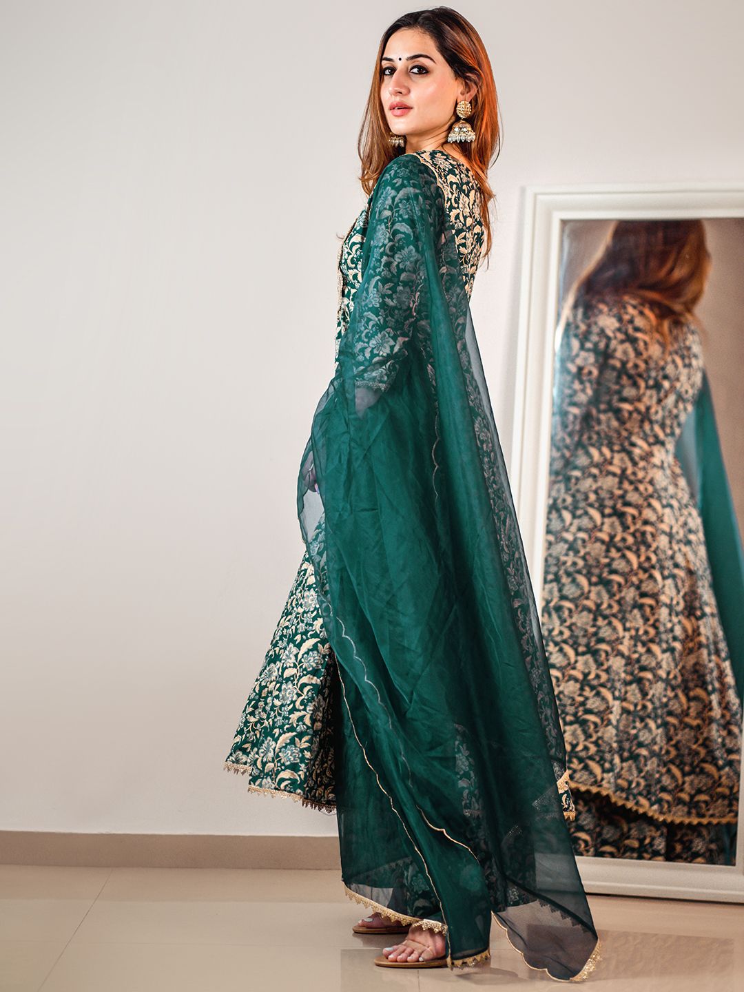 Janasya Teal Cotton Foil Floral Printed Set - Distacart