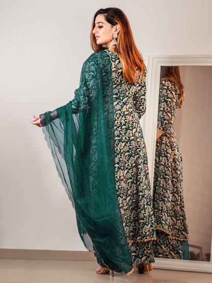 Janasya Teal Cotton Foil Floral Printed Set - Distacart