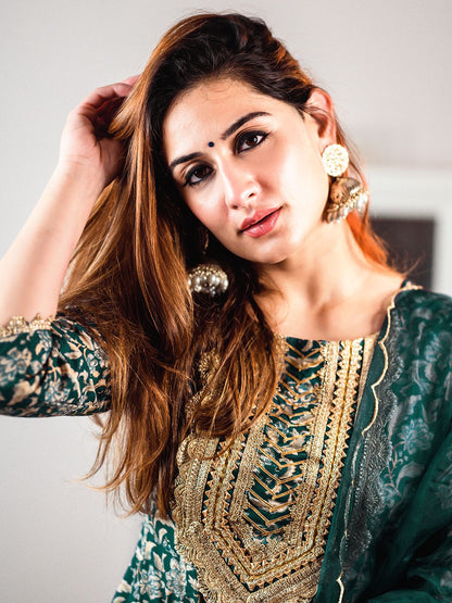 Janasya Teal Cotton Foil Floral Printed Set - Distacart