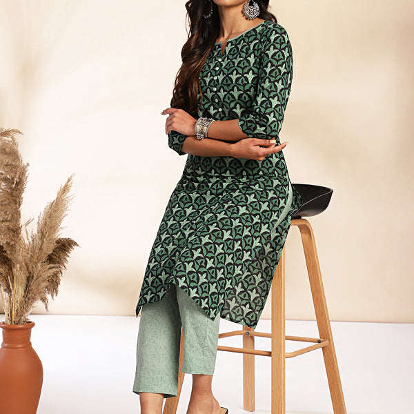 Janasya Green Cotton Printed Sets - Distacart