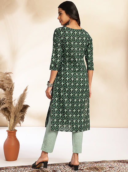 Janasya Green Cotton Printed Sets - Distacart