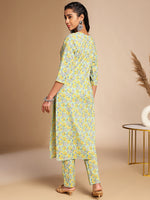 Thumbnail for Janasya Light Green Cotton Floral Straight Co-ord Set