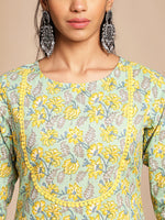 Thumbnail for Janasya Light Green Cotton Floral Straight Co-ord Set