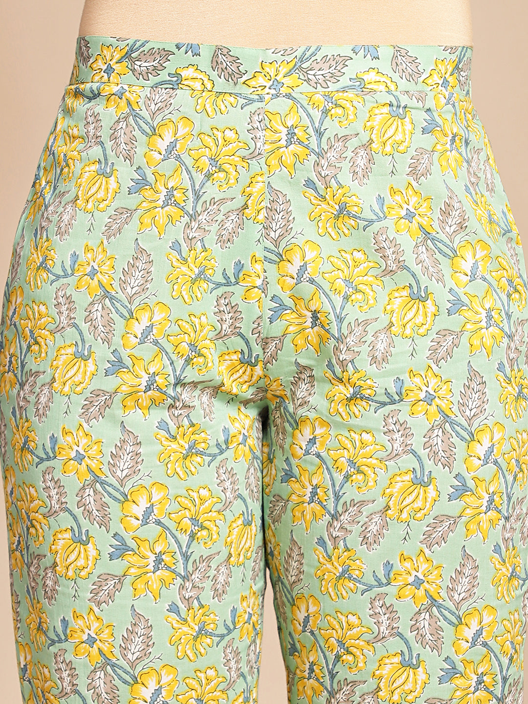 Janasya Light Green Cotton Floral Straight Co-ord Set