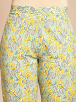 Thumbnail for Janasya Light Green Cotton Floral Straight Co-ord Set