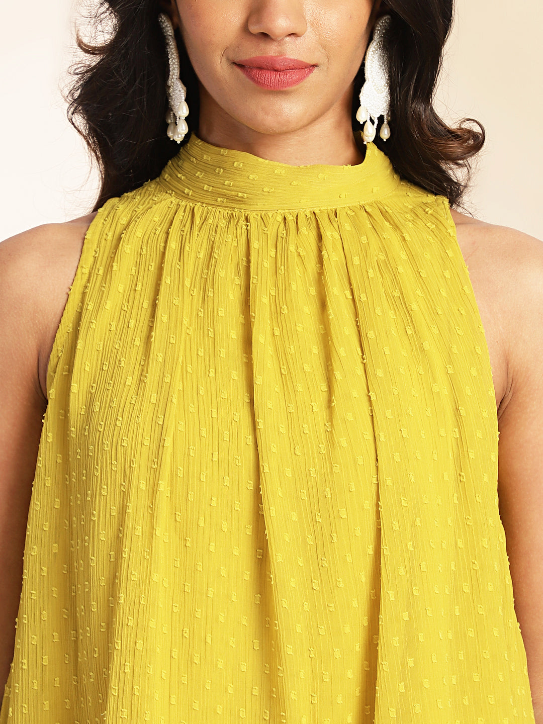Janasya Yellow Dobby Chiffon Solid Sets - Distacart